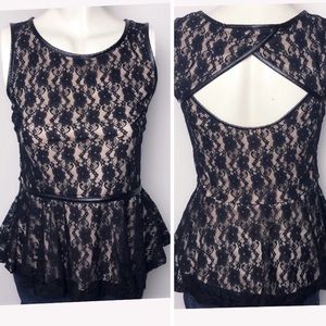 Speeckless Black Lace Sleeveless Peplum Top Size M